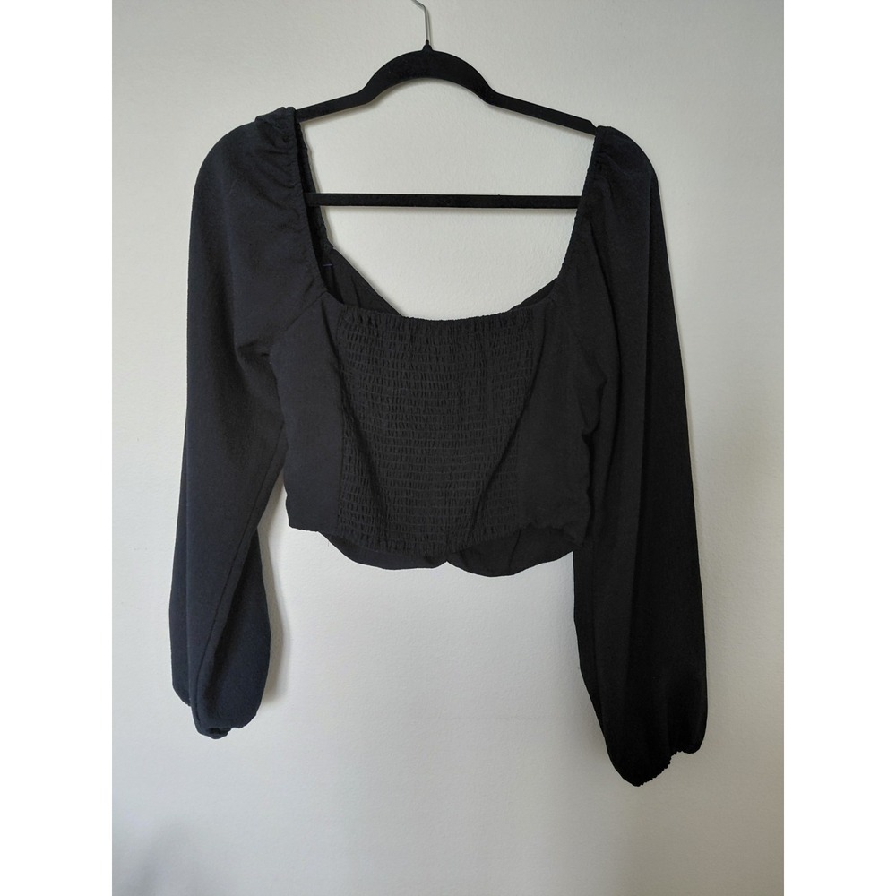 Sophie Rue Womens‎ Crop Revolve Black Cotton Puff Sleeve Top Size L